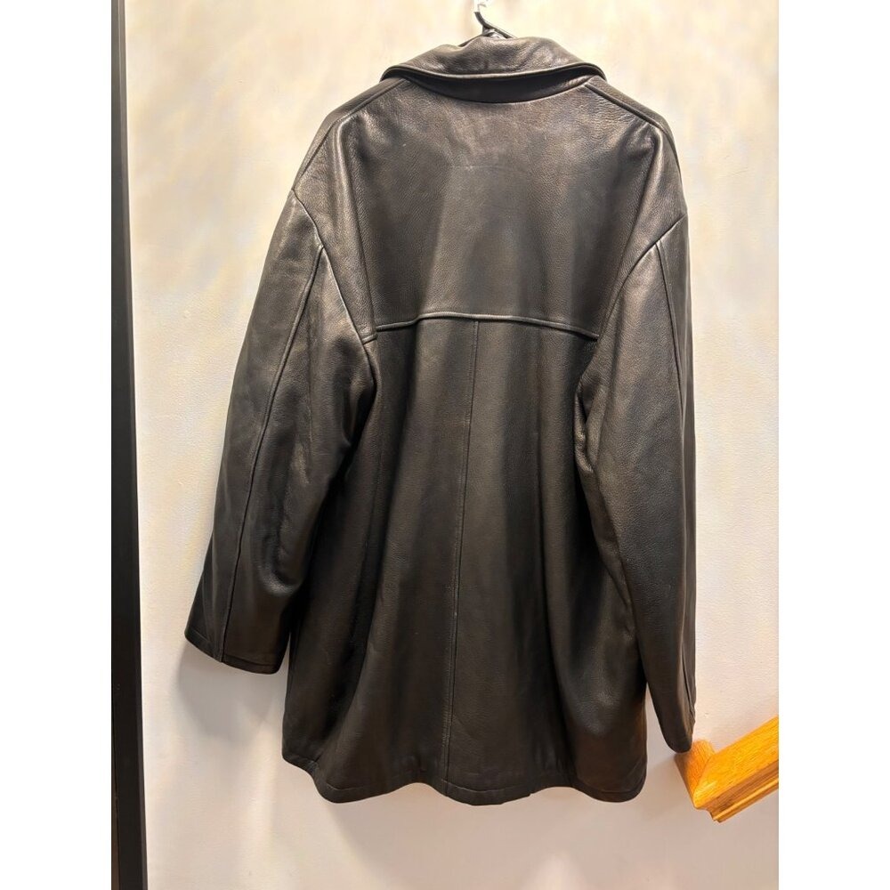Mitchells of Westport Mens Black Leather Car Coat Button Front Jacket - Picture 8 of 15